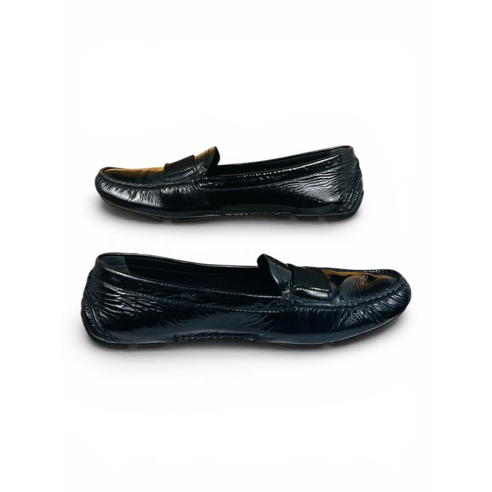 Prada Black Naplak Patent Leather Driving Loafers Logo Tab EU 38.5 - Picture 7 of 9